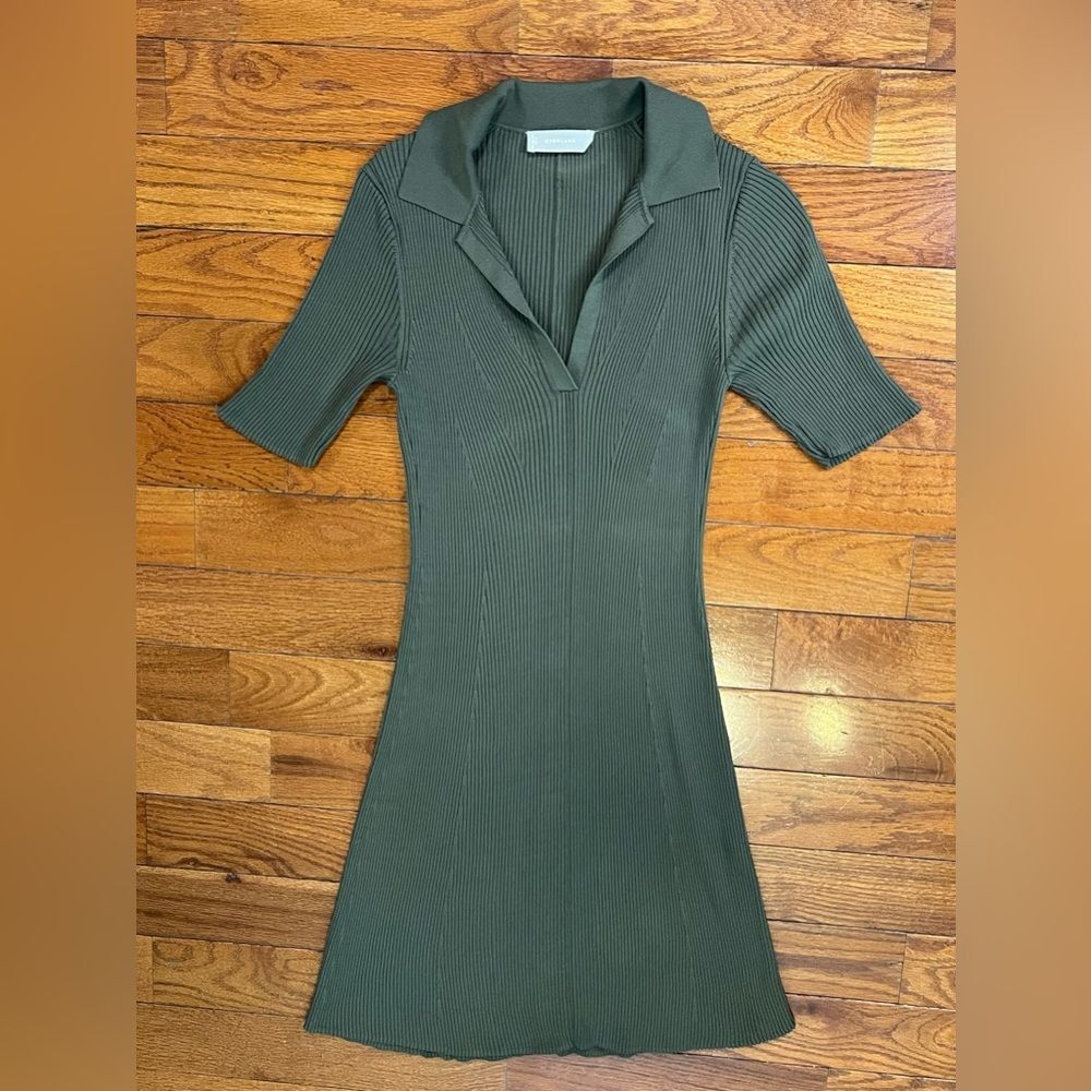 Everlane Viscose Knit Polo Midi Dress Olive Green Women’s Large  Ribbed Preppy - Picture 2 of 9